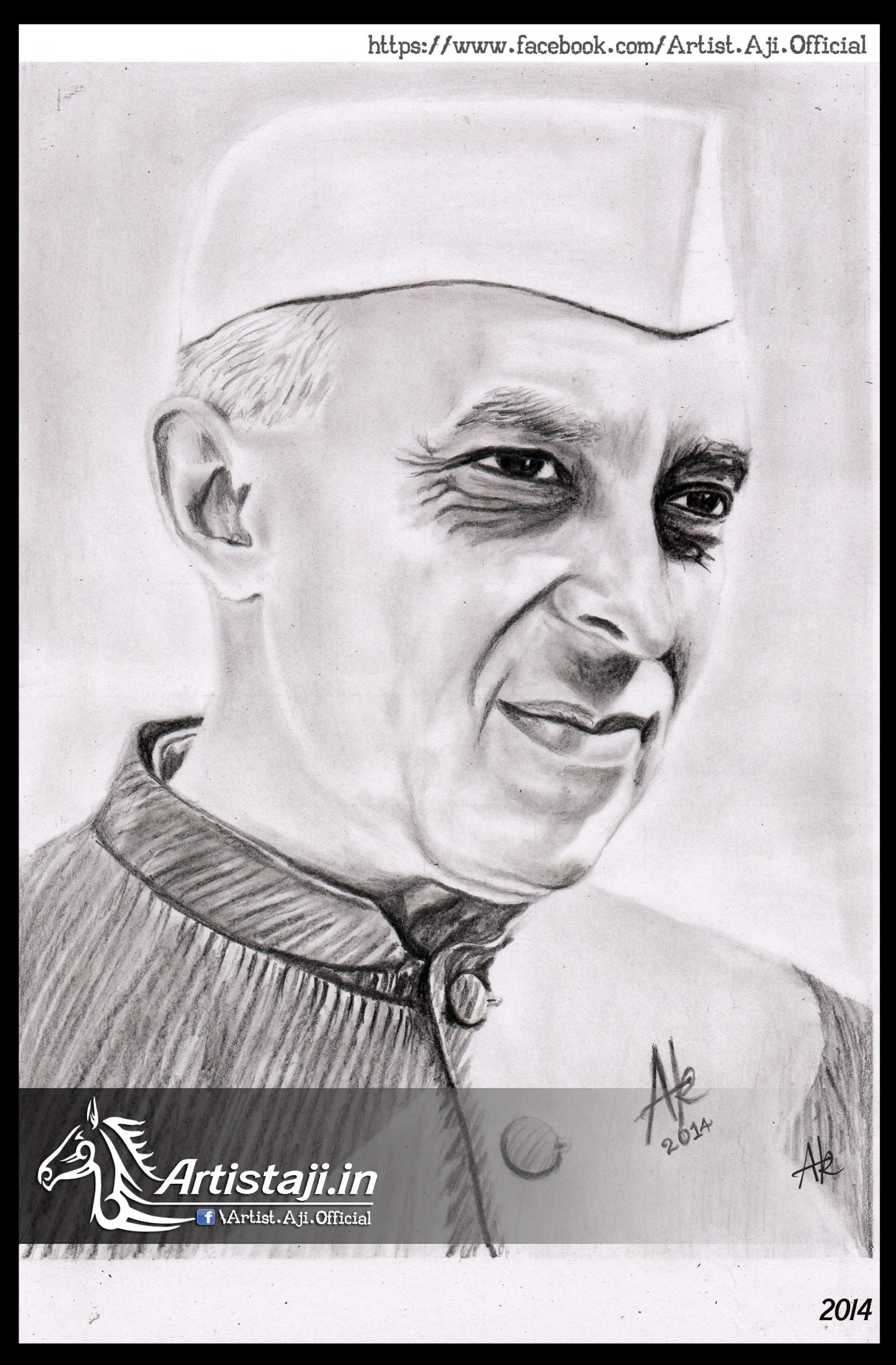 Vintage Jawaharlal Nehru Portrait Painting Drawing Pencil Sketch By  Dilipkumar